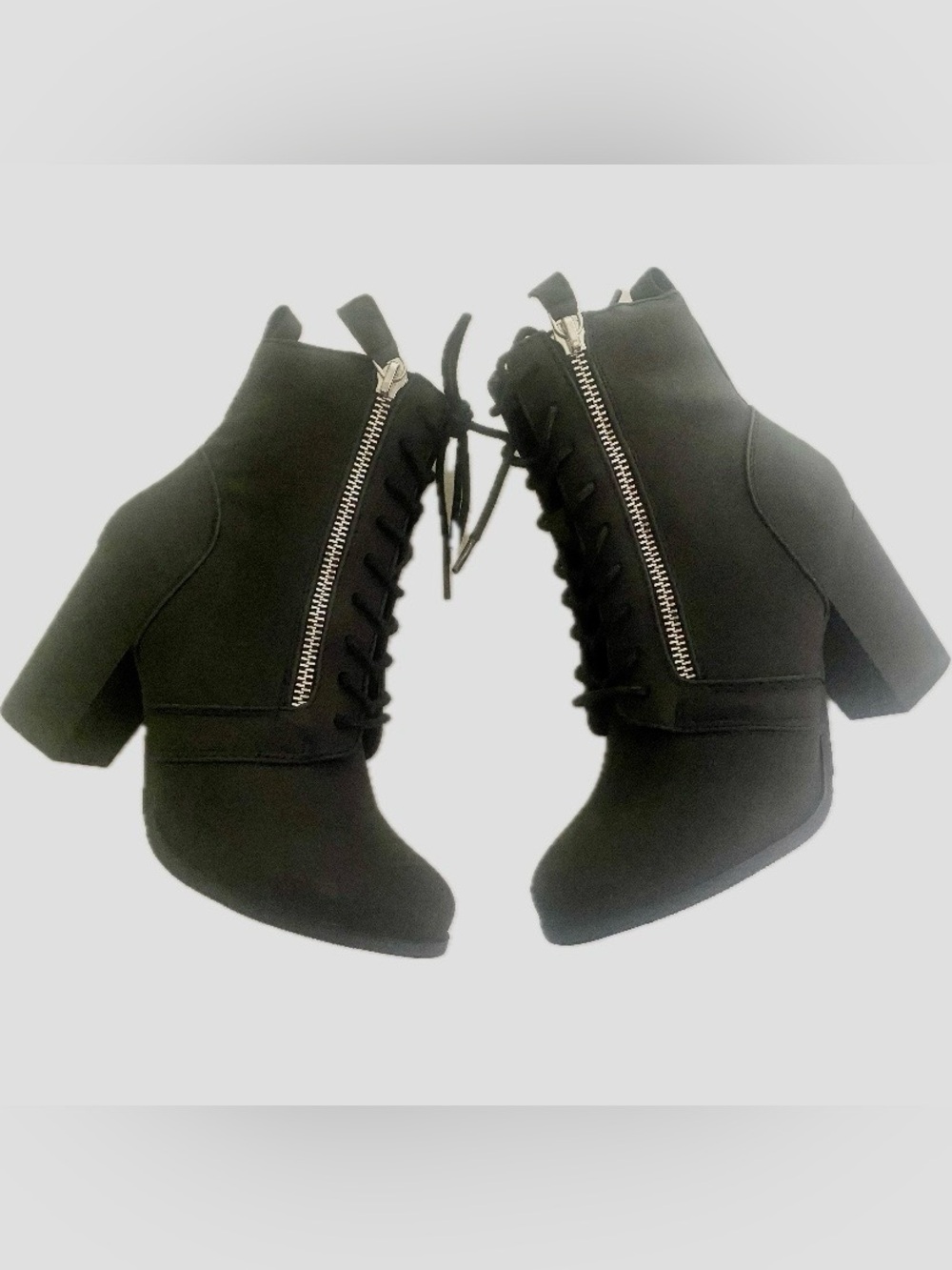 XOXO Black Lace-Up Block Heel Ankle Boots NWOT